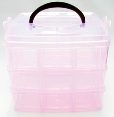 Plastic opbergbox roze met 3 lagen